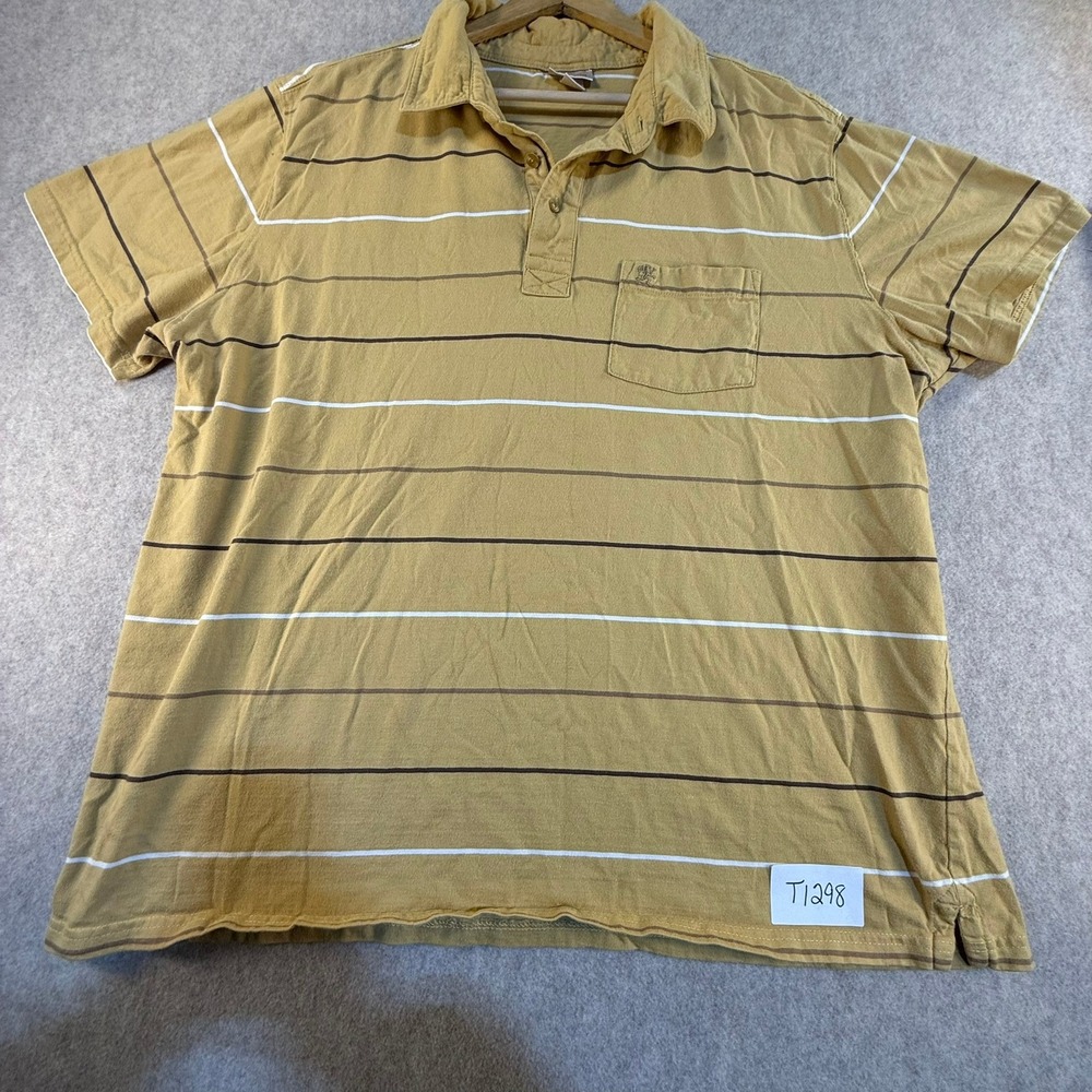 Mossimo Supply Co Mens XXL‎ Yellow Striped Short Sleeve Pocket Polo Shirt Lion